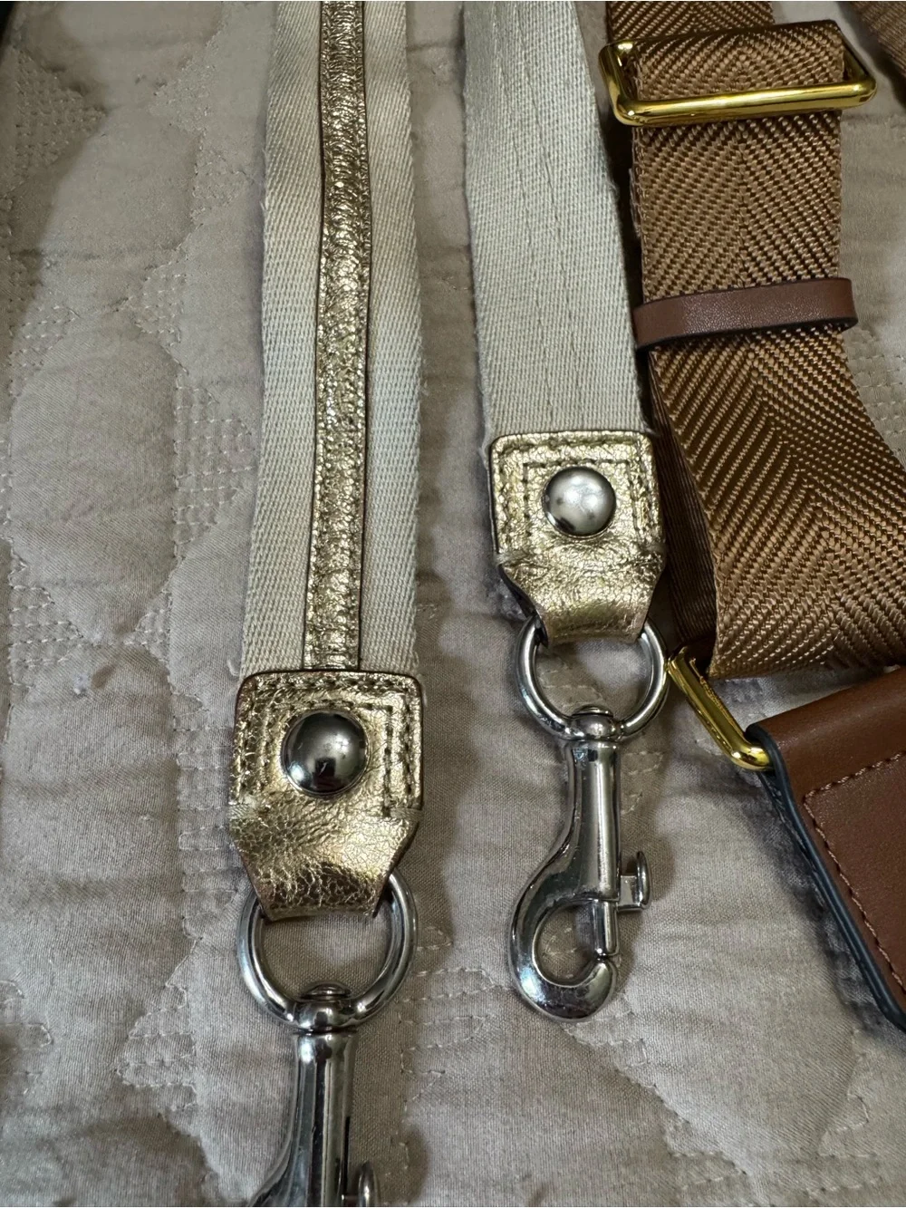 Assortment Striped Green & Red, Beige and Gold and Brown Adjustable Straps - Picture 3 of 4